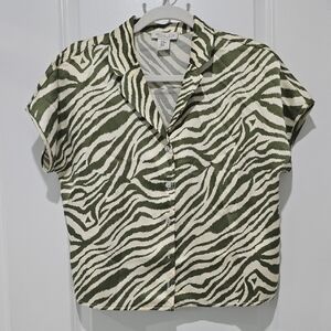 Monki Green and White Zebra Print Button Down Shirt